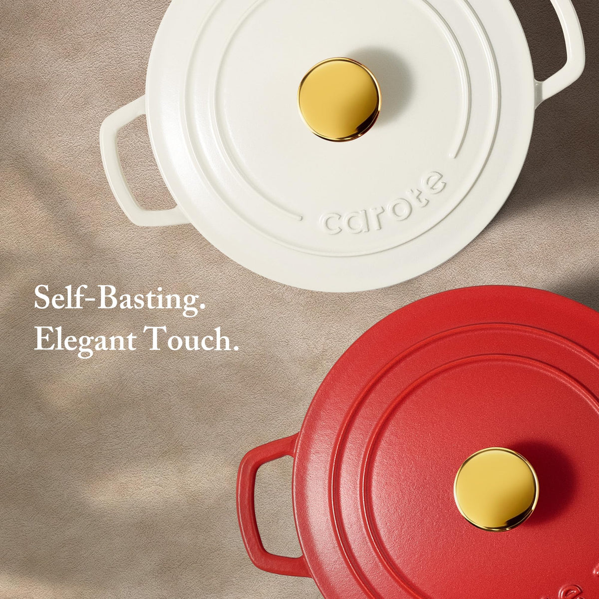 CAROTE cream-white enamel Dutch oven suitable for oven use up to 500 F.