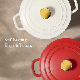 CAROTE cream-white enamel Dutch oven suitable for oven use up to 500 F.