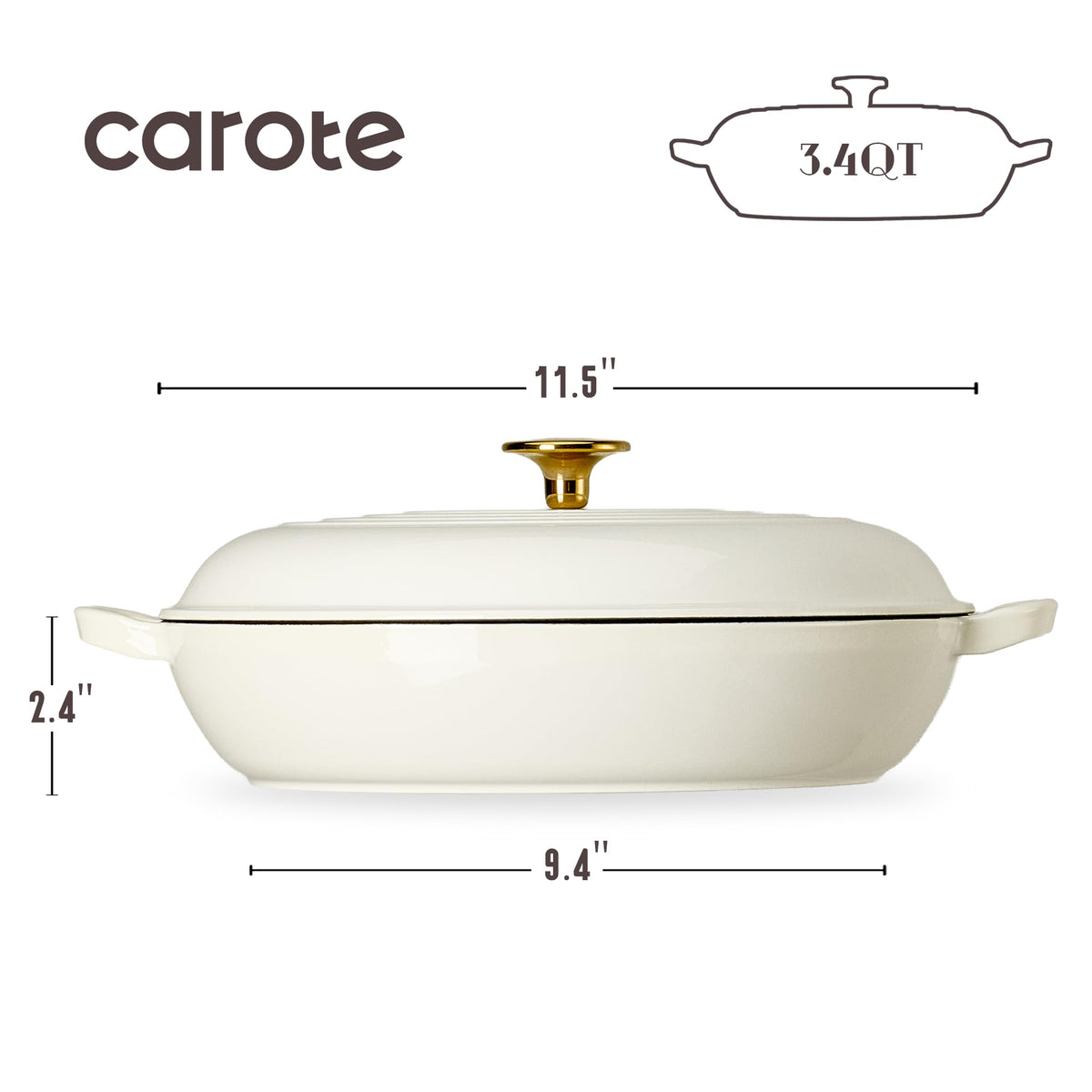 CAROTE interior with textured enamel promoting natural patina for non-stick cooking.