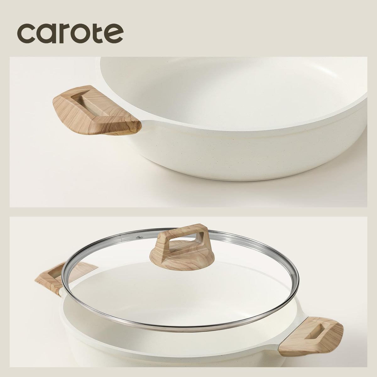 CAROTE ergonomic handles and lid support comfortable cooking.