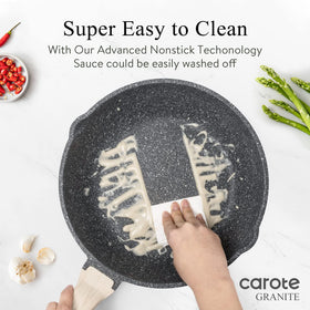 CAROTE wooden handle stays cool for comfortable grip while cooking.
