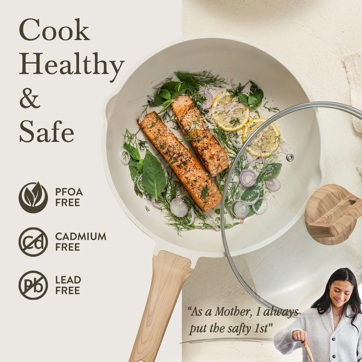 CAROTE wooden handle – ergonomic grip stays cool during cooking