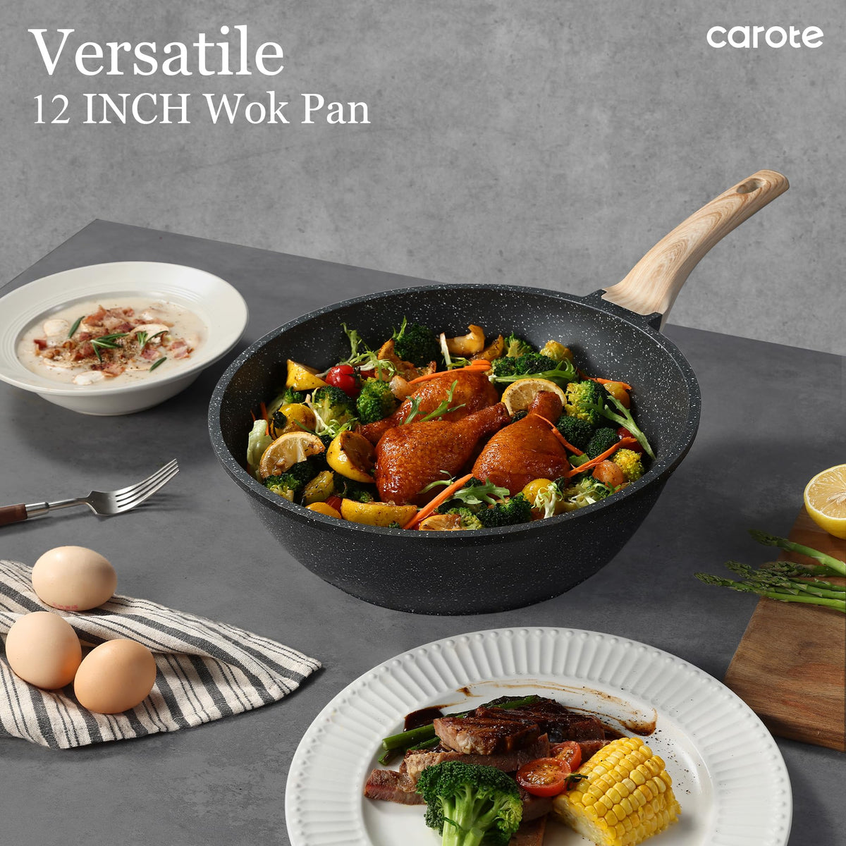 CAROTE glass lid view allowing monitoring of cooking progress
