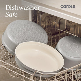 CAROTE glass lids with silicone rims for precise heat control.