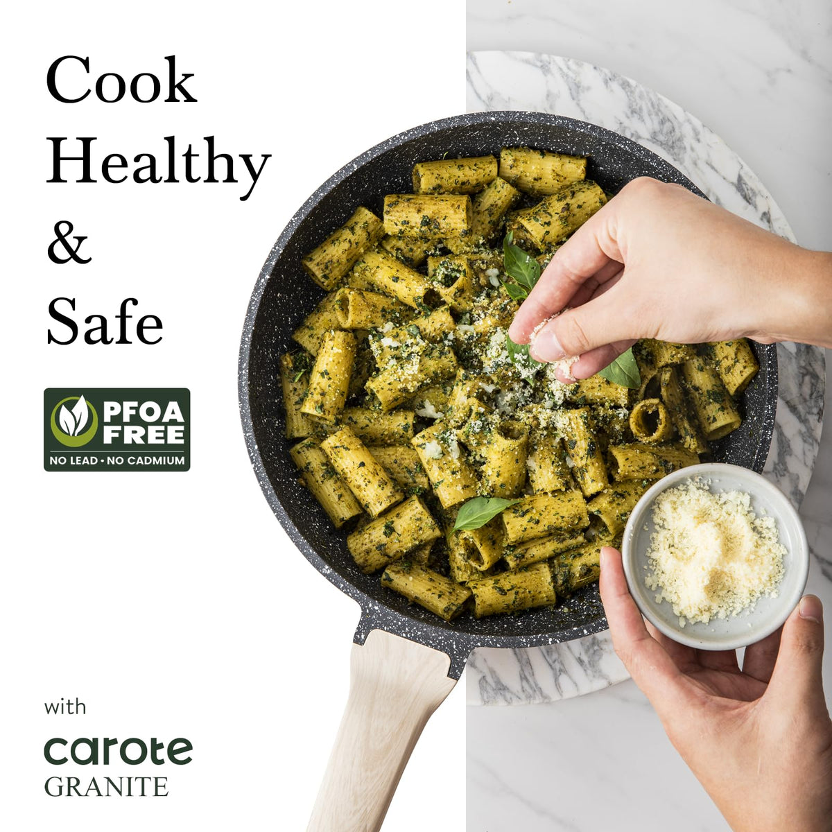 CAROTE granite nonstick coating minimizes sticking for quick, clean meals
