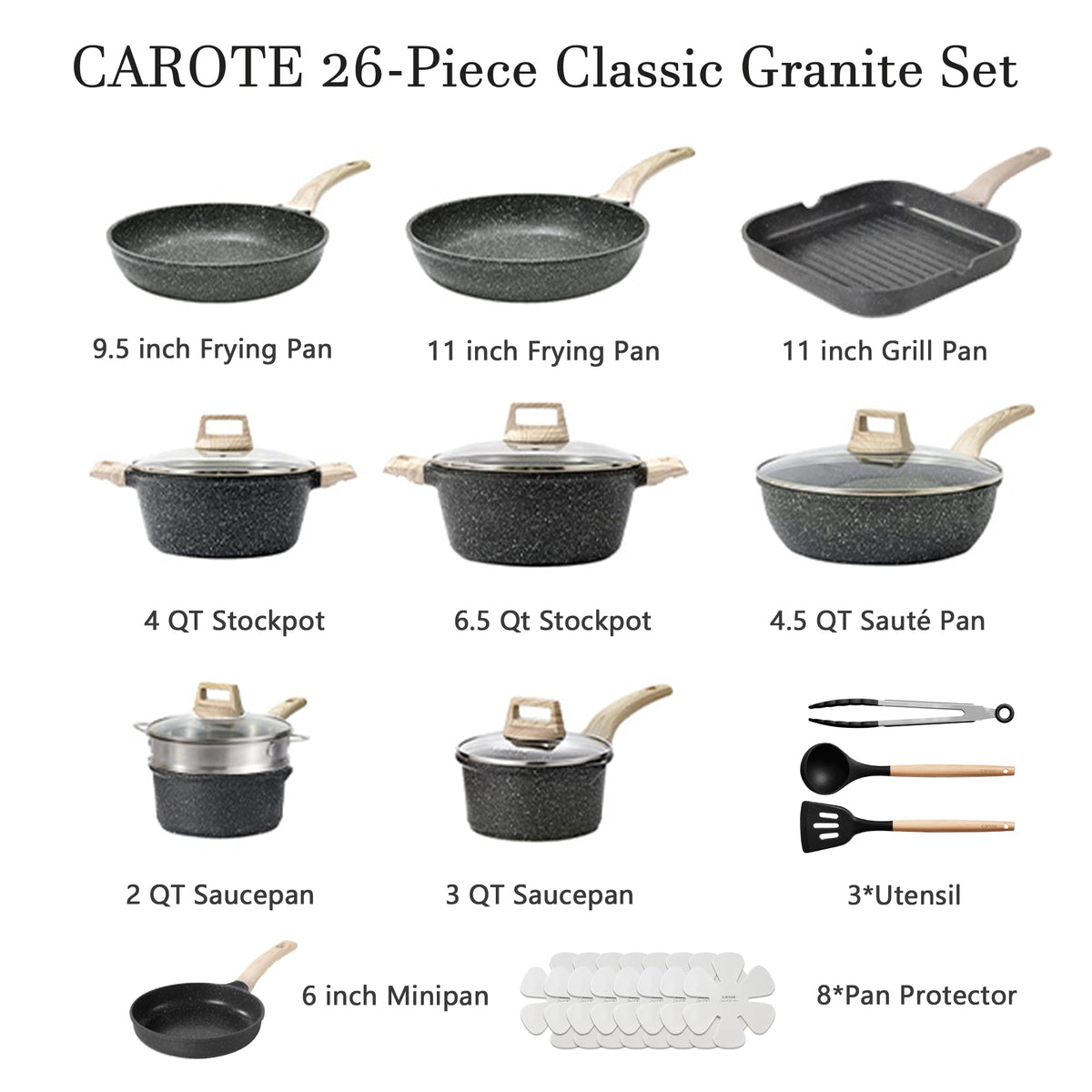 CAROTE granite nonstick coating provides easy release and quick cleanup.