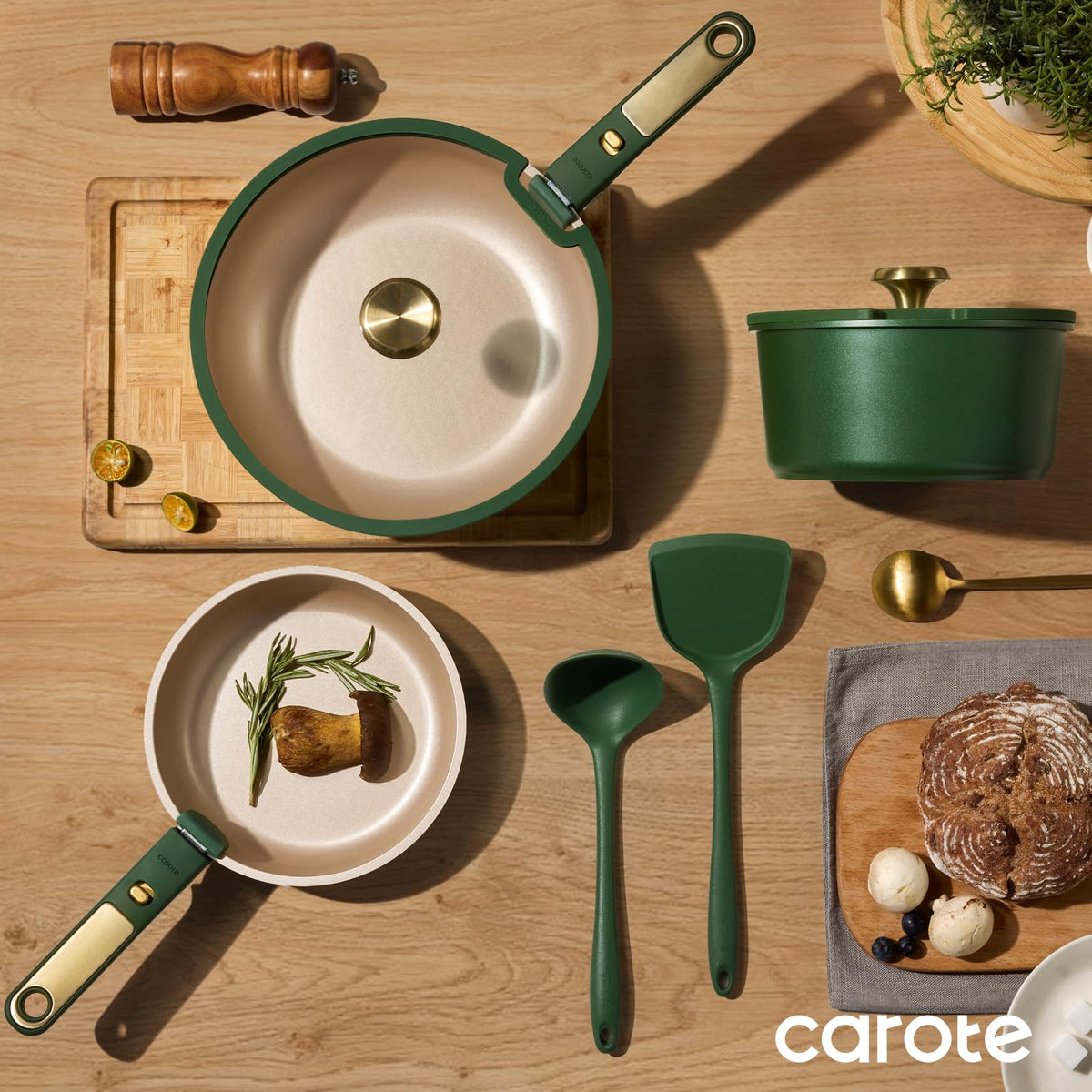 CAROTE Green&Gold 15-piece set ready for easy meals