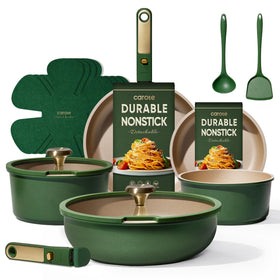 CAROTE Green&Gold set overall view of nonstick cookware for versatile meals