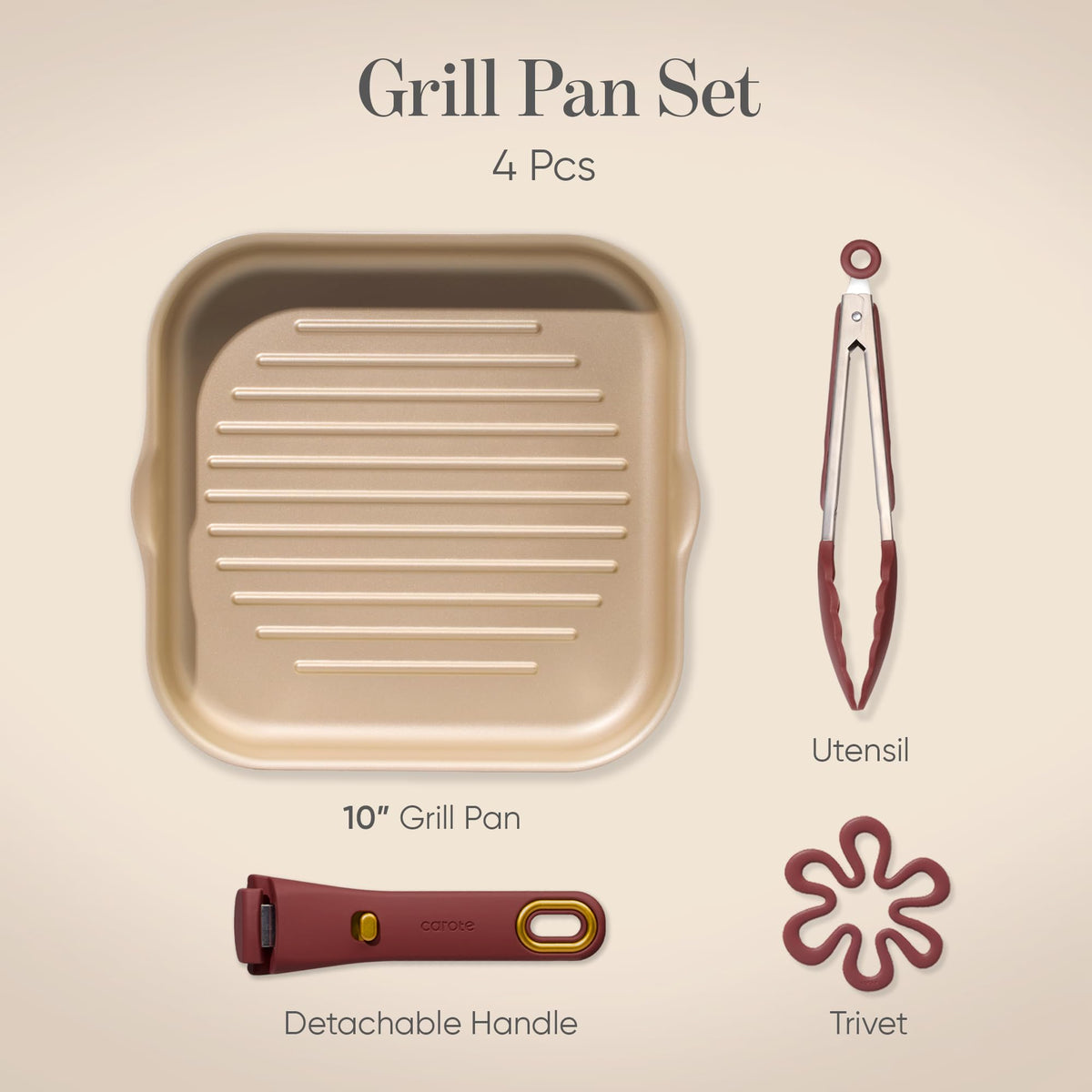 CAROTE grill ridges provide even heating and juicy sear.