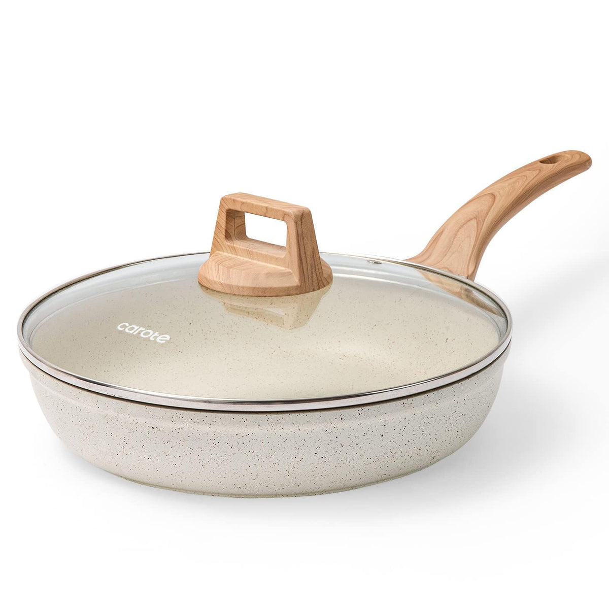 CAROTE hanging hole keeps pan organized in compact storage.