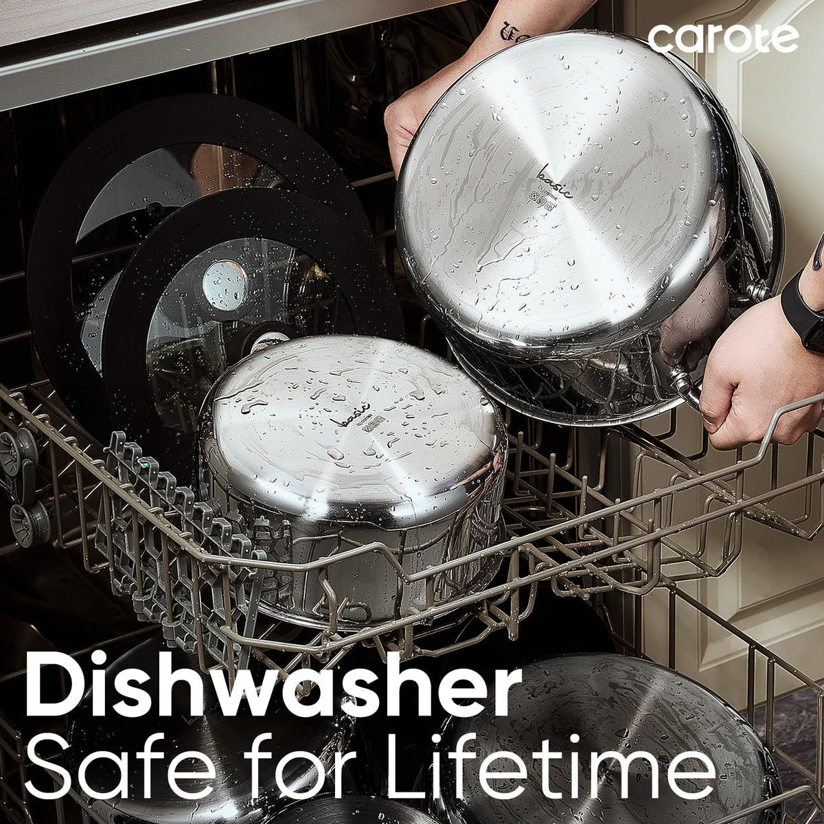 CAROTE included-steamer-lids-utensils enable versatile steam cooking.