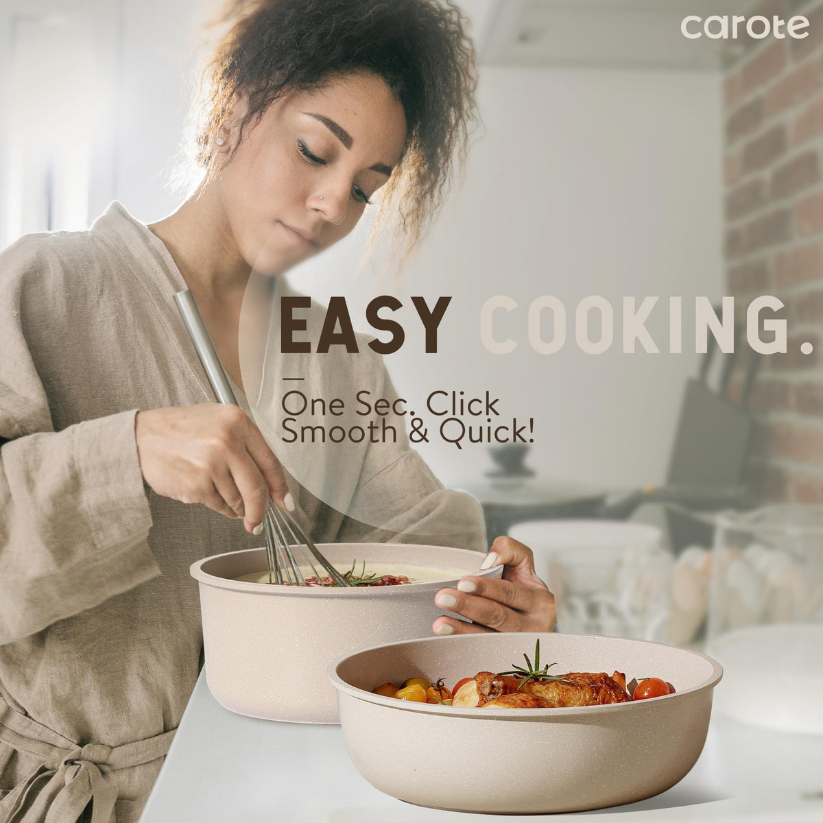CAROTE included utensils and pan protectors for easy cooking prep.