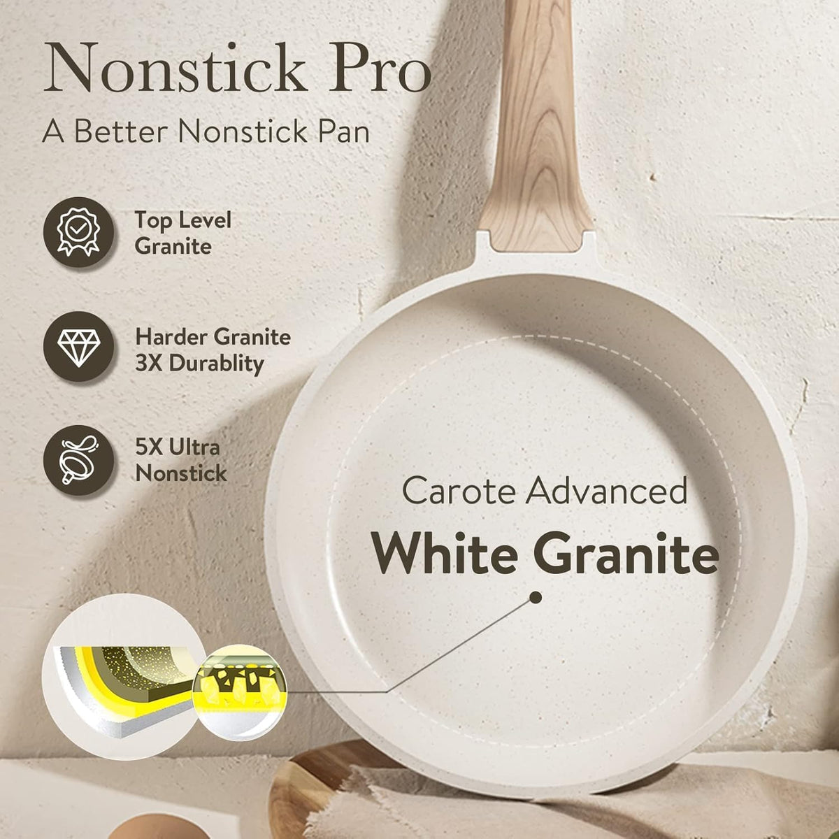 CAROTE induction-compatible base ensures quick, even heating on compatible stoves.