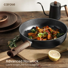 CAROTE induction-compatible cookware demonstrated on induction hob for even heating.