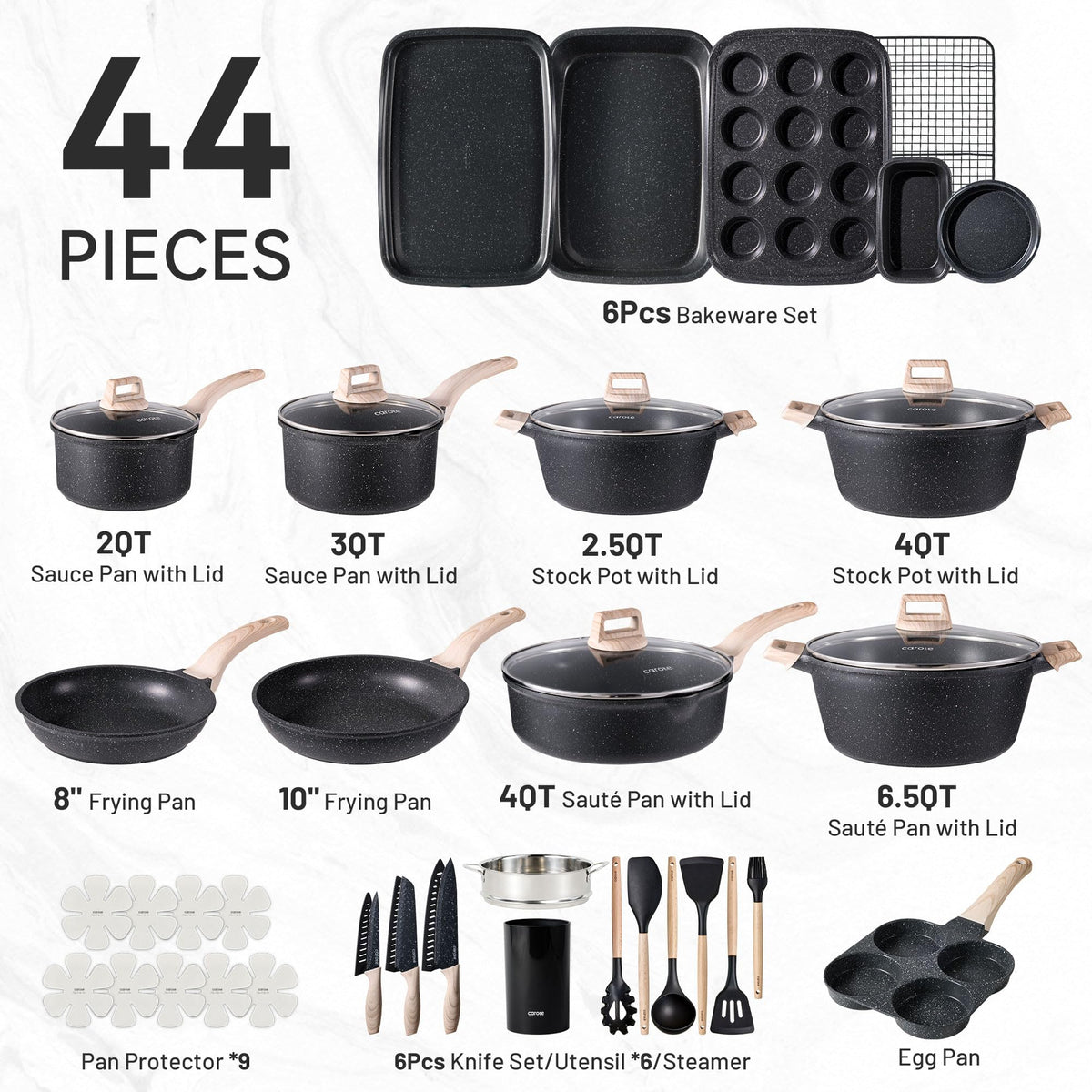 CAROTE induction-compatible cookware delivers even heat across all compatible cooktops