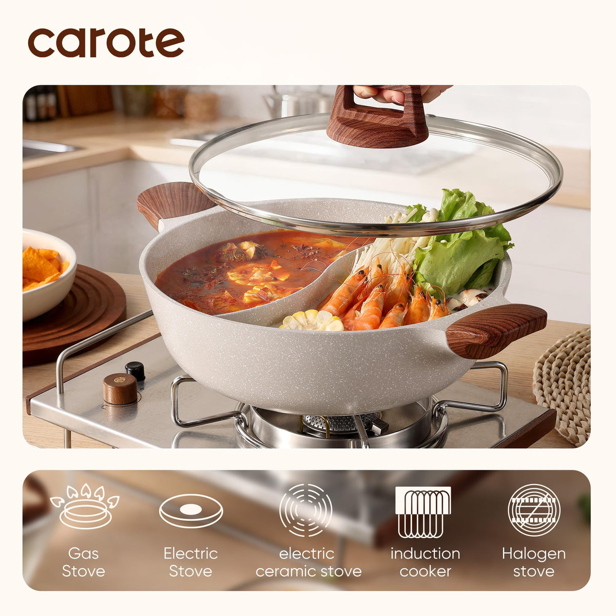 CAROTE induction-ready base works with induction stoves for versatile use.