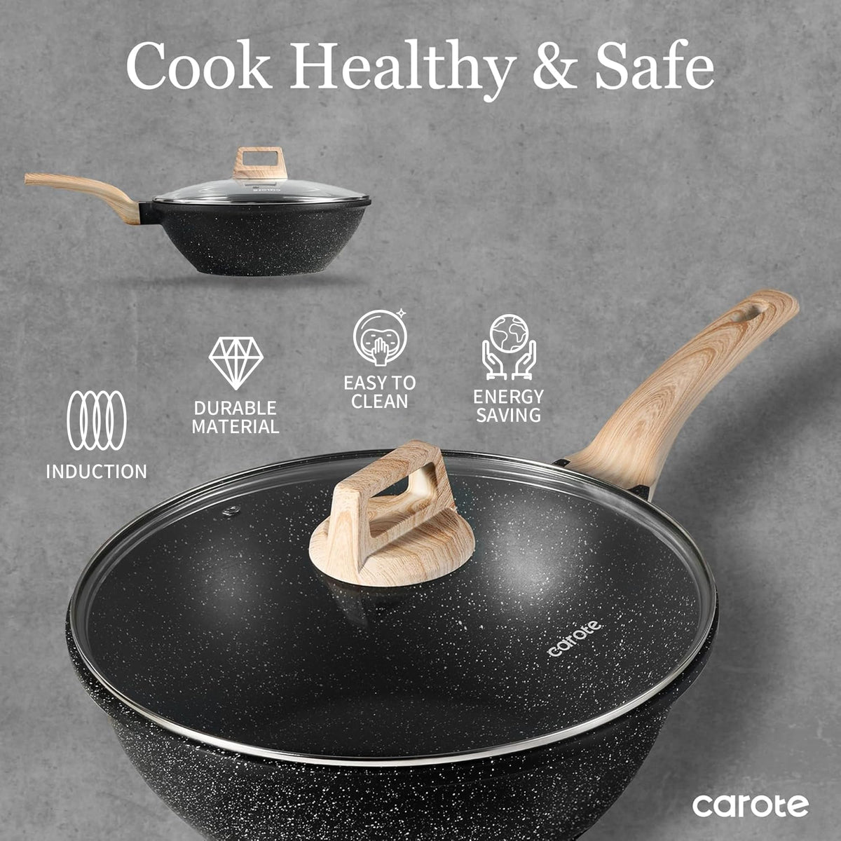 CAROTE induction-ready wok compatible with all stovetops