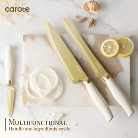 CAROTE 7-inch Santoku knife with ergonomic grip for confident slicing.