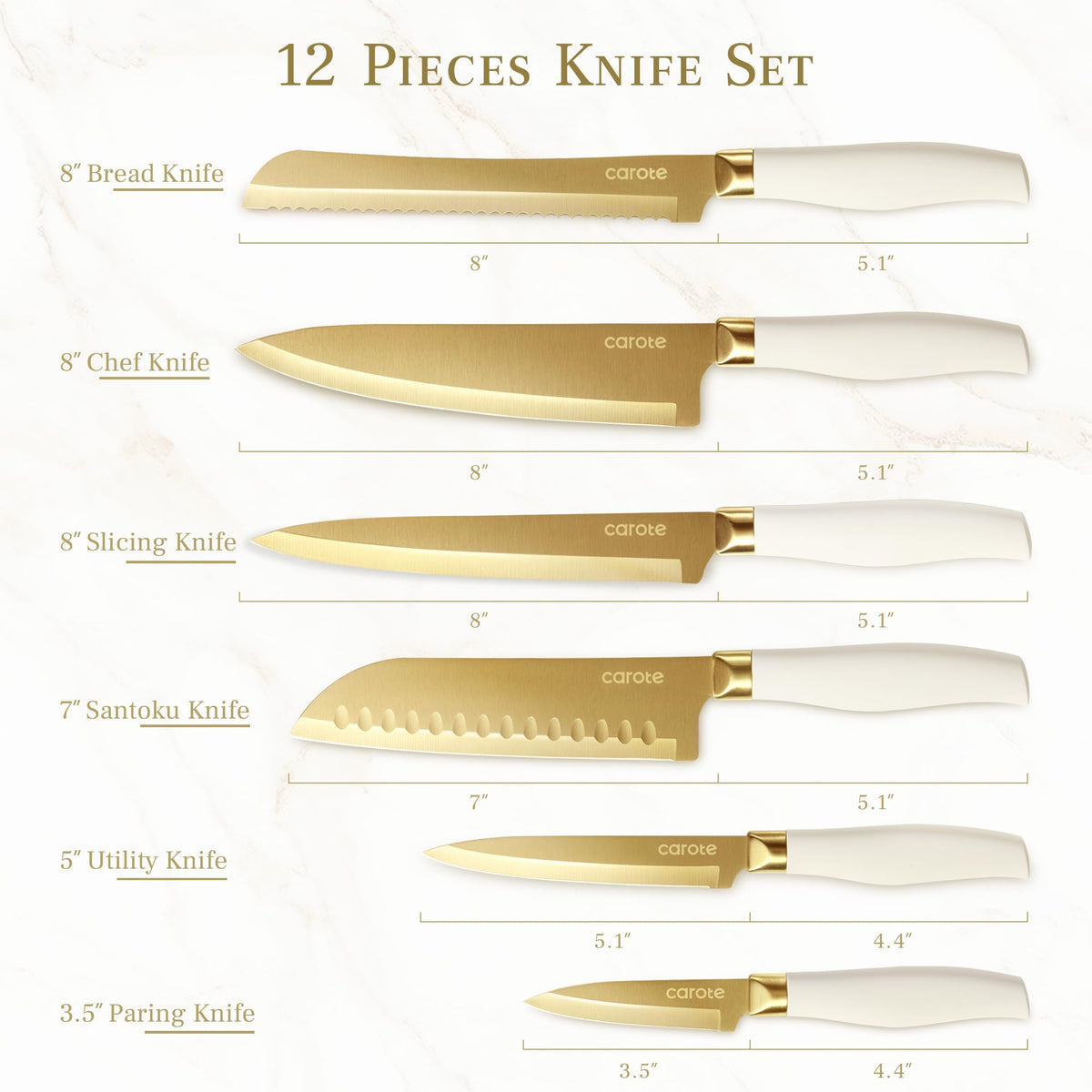 CAROTE 8-inch bread knife with serrated edge for clean slices.