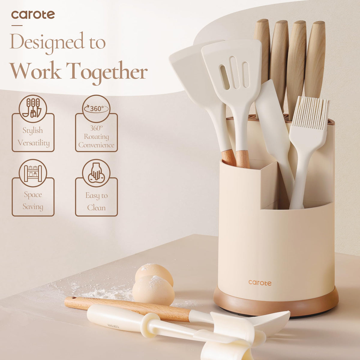 CAROTE 13-piece knife set covers essential kitchen tasks with versatile blades.