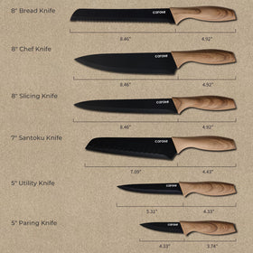 CAROTE knives with blade guards provide safe, compact storage in any kitchen.