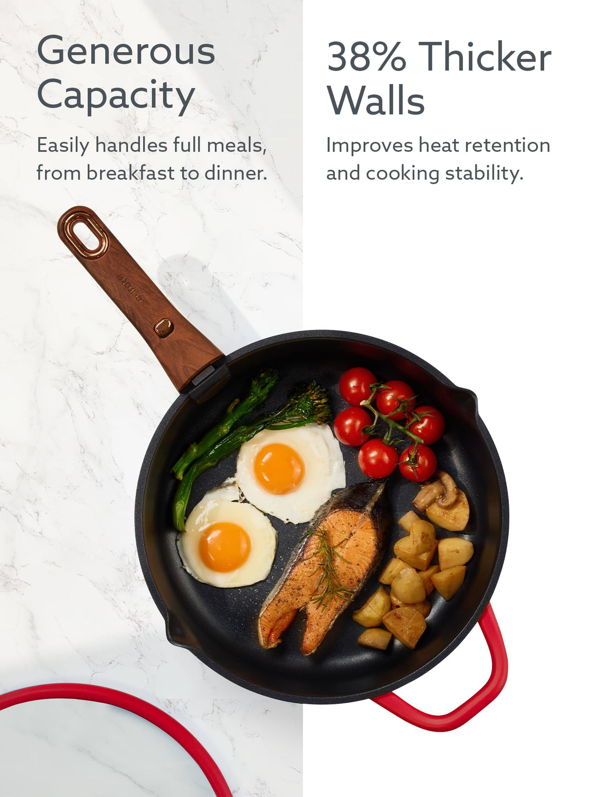 CAROTE nonstick surface enables low-oil, healthier cooking with easy cleanup