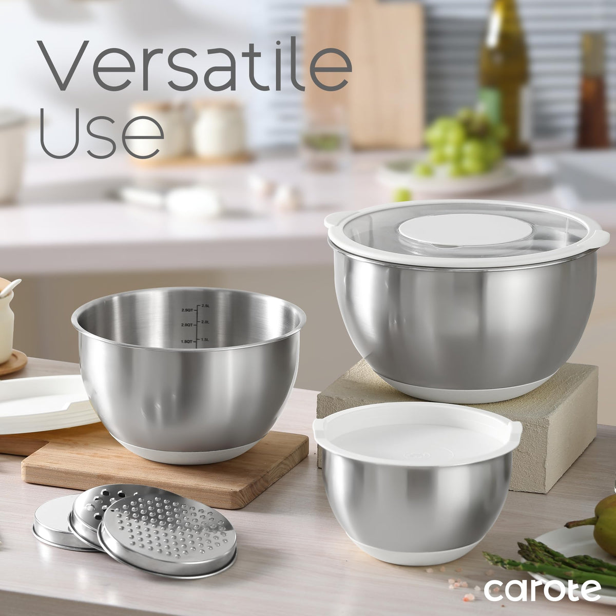 CAROTE inside measurement scale aids precise mixing and portioning.