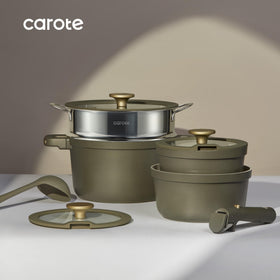 CAROTE olive-green set emphasizes PFAS and PFOA-free safety