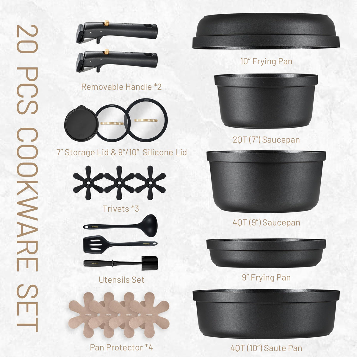 CAROTE nonstick cookware with spray-coated bottom for easy cleanup