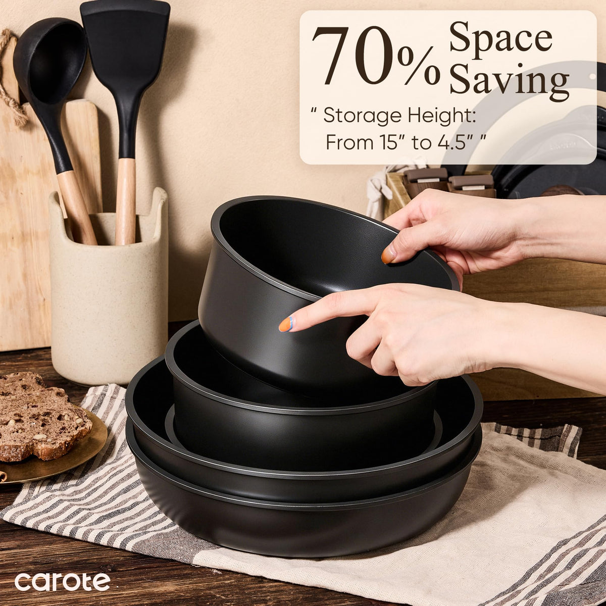 CAROTE nonstick surface allows easy release and quick cleanup.