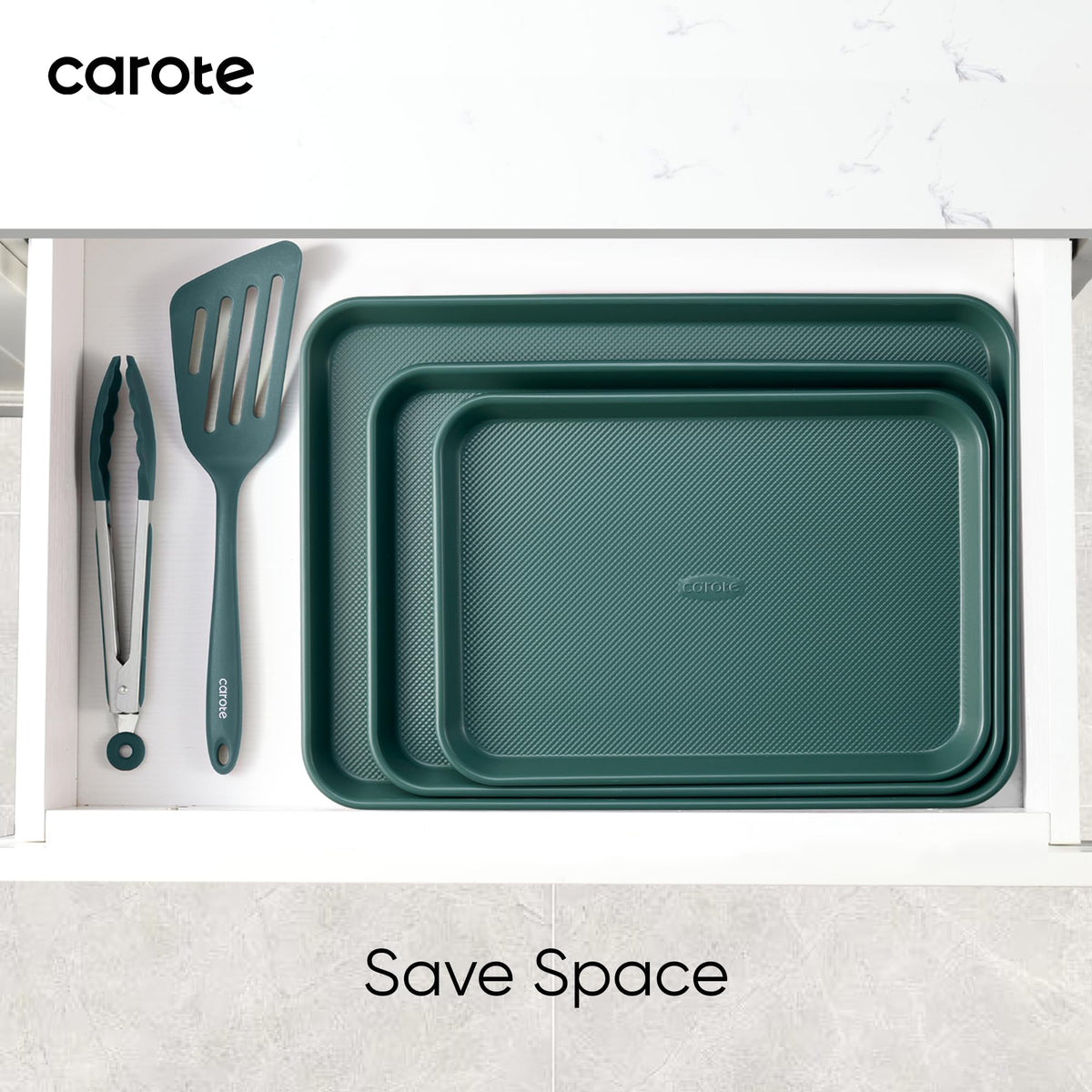 CAROTE olive green finish adds modern style to your kitchen