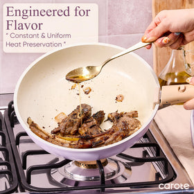 CAROTE oven-ready design demonstrates seamless move from stove to oven with detachable handle.