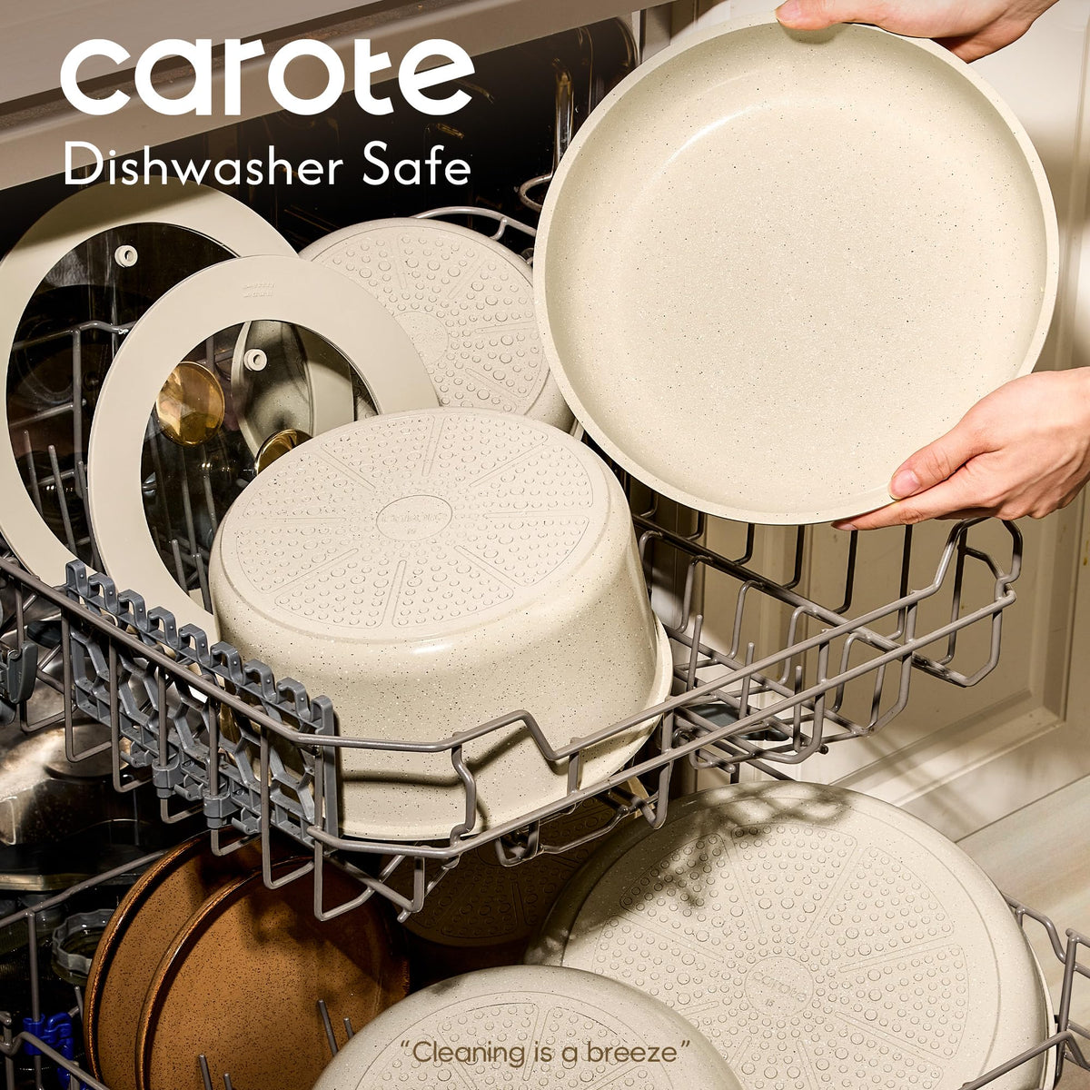 CAROTE oven-safe pots and pans enable versatile cooking from bake to simmer.