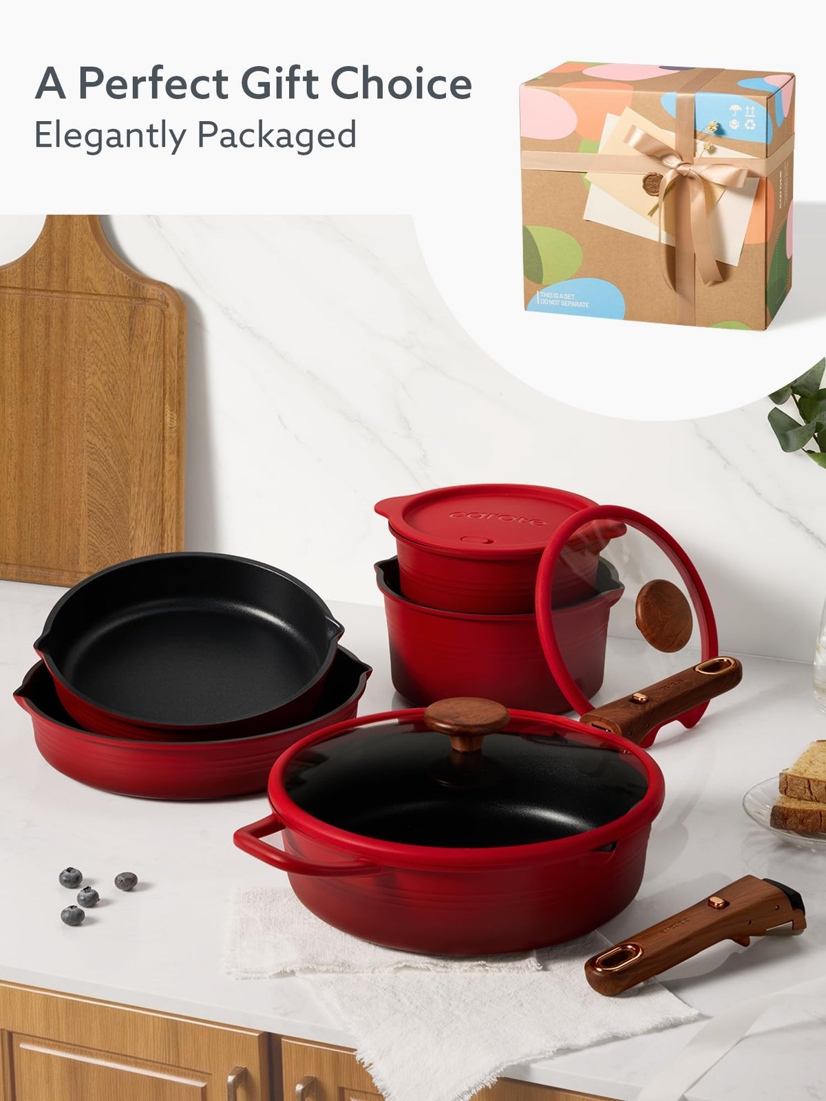 CAROTE detachable handle shown for stovetop to oven transition