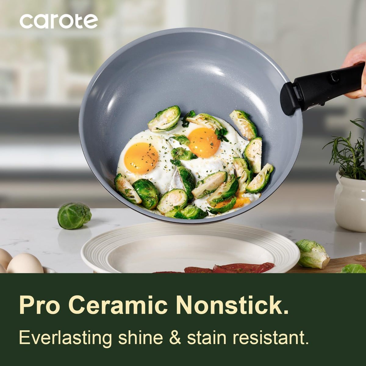 CAROTE oven-to-table versatility with handle-off design for stove-to-oven transition.