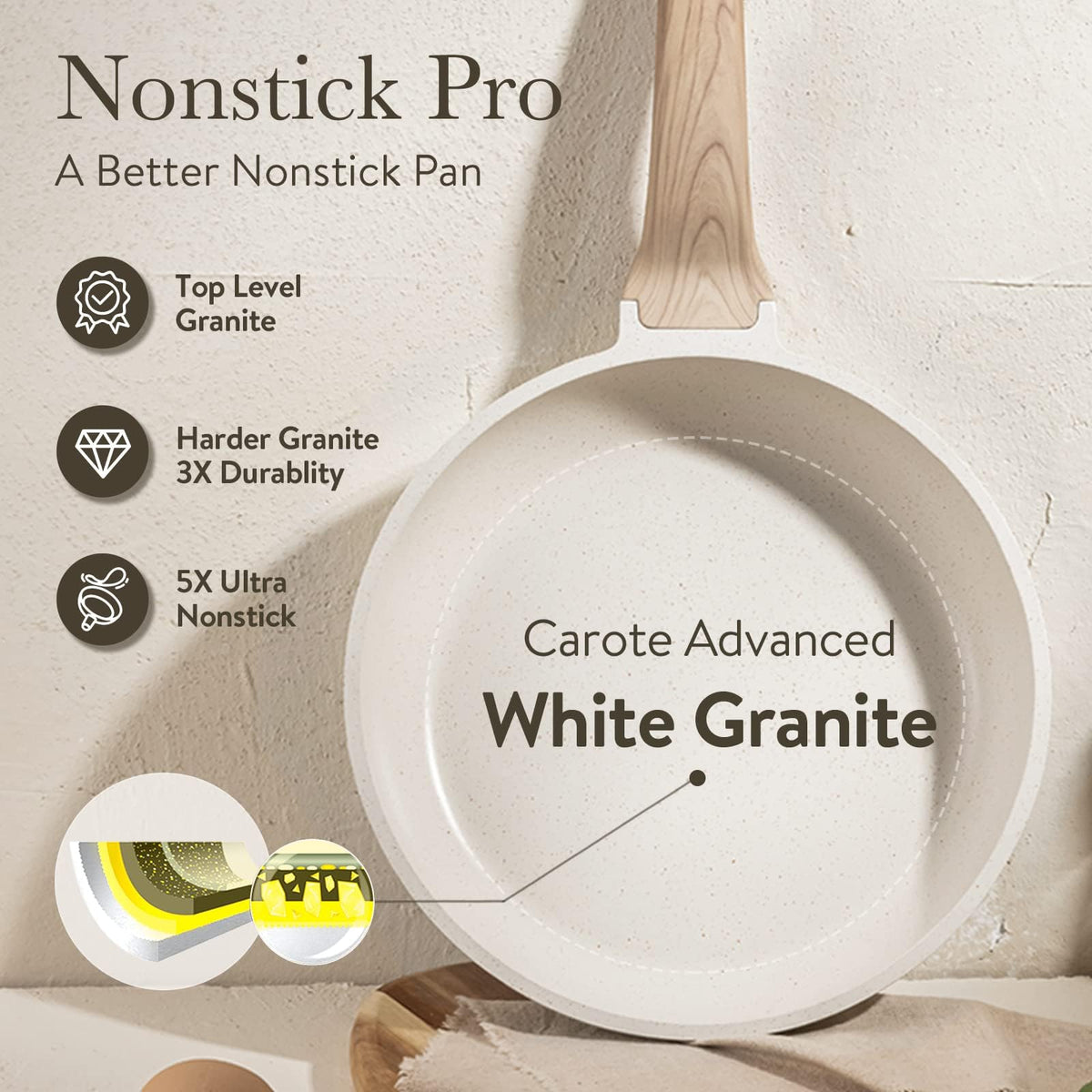 CAROTE PFOA-free nonstick surface reduces sticking and promotes safer cooking.