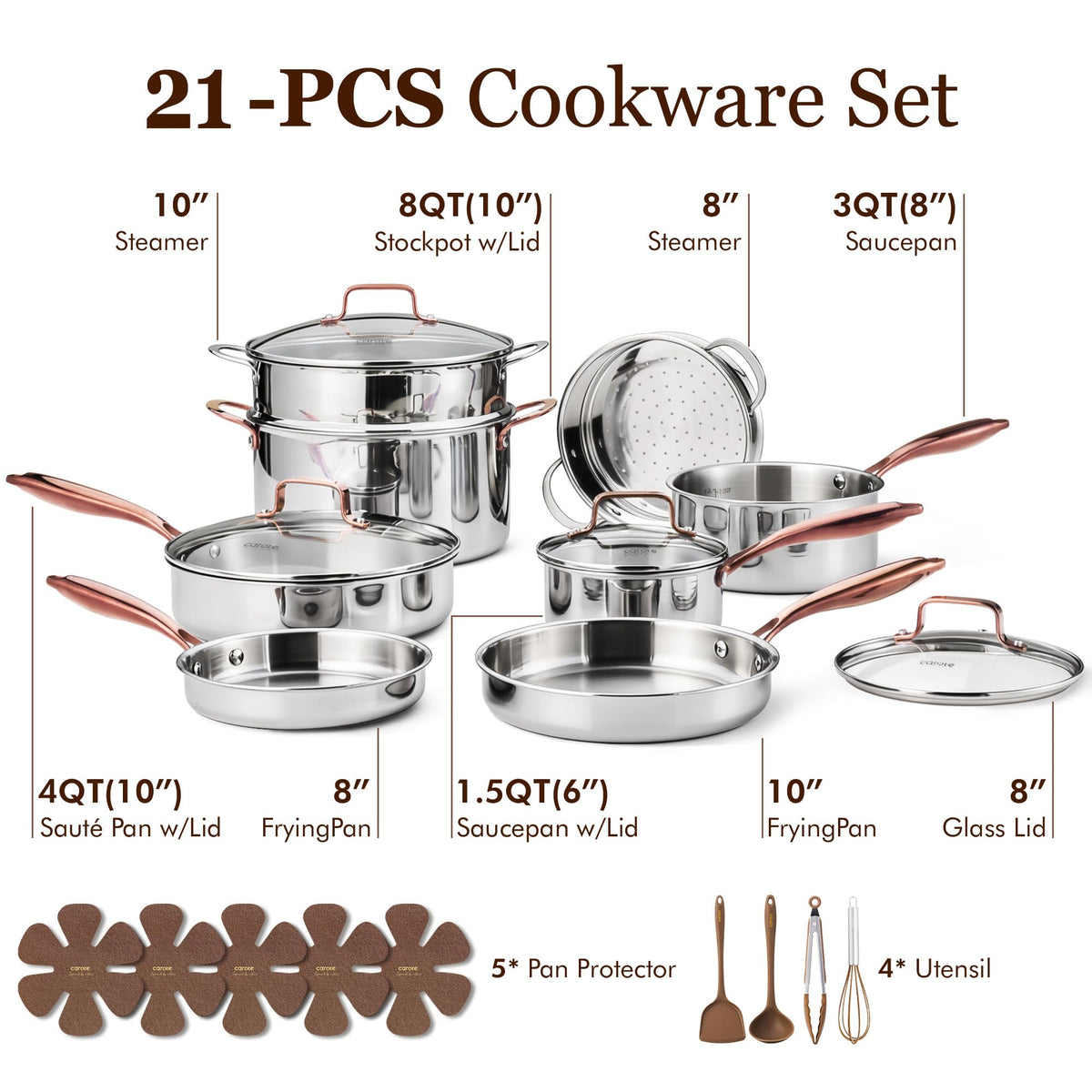 CAROTE pots and pans with gold finish ideal for browning and simmering.