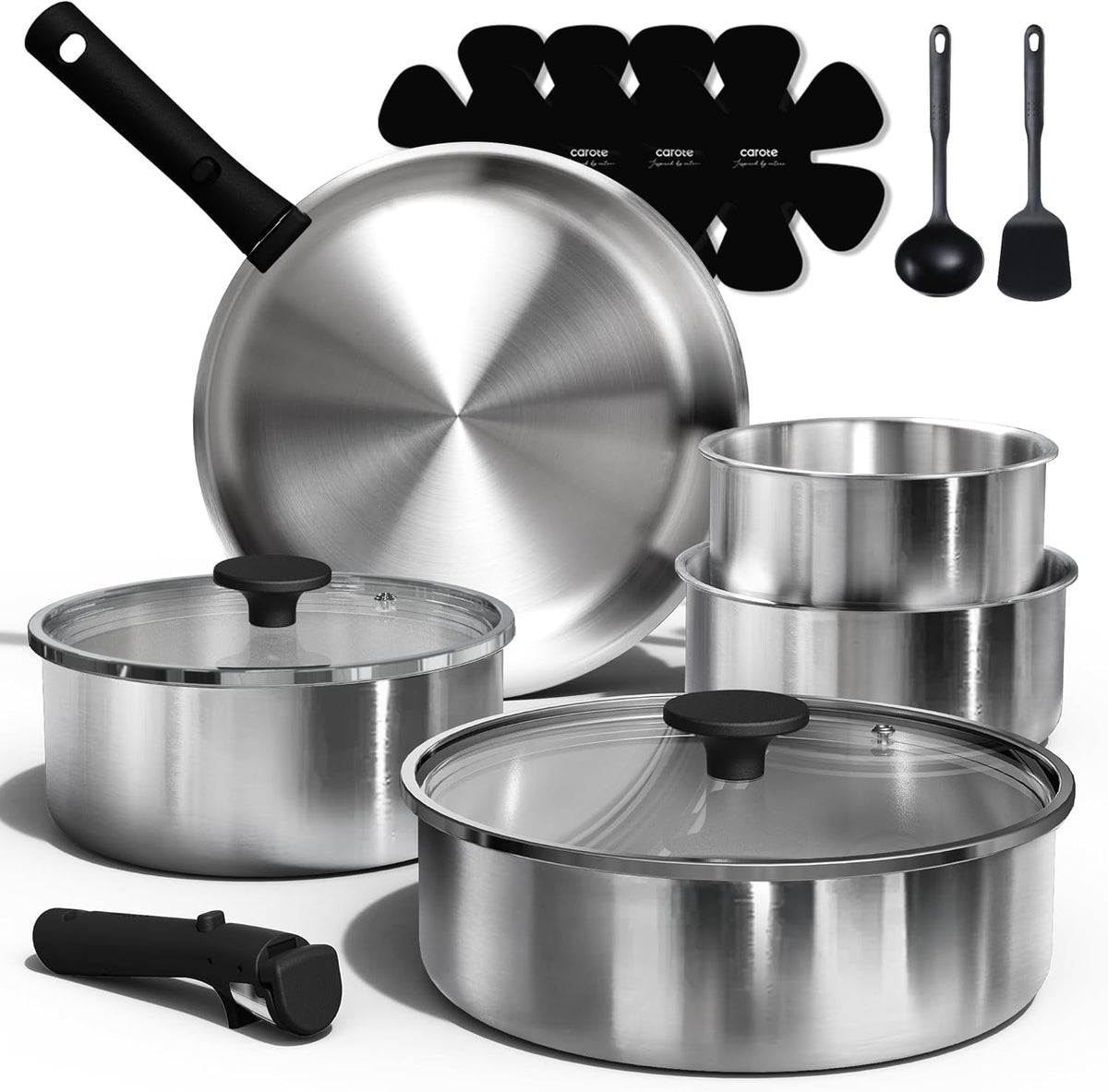 CAROTE pots and pans set on the stovetop deliver even heat for everyday meals