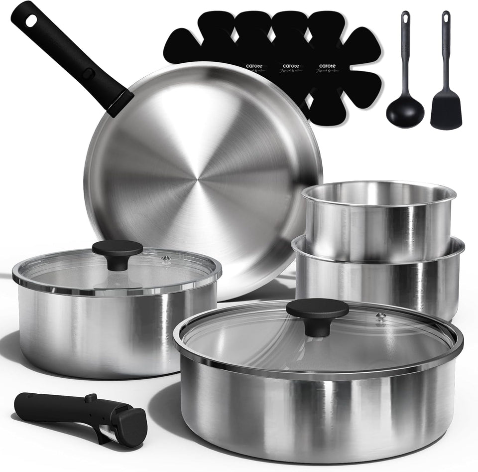 CAROTE pots and pans set on the stovetop deliver even heat for everyday meals