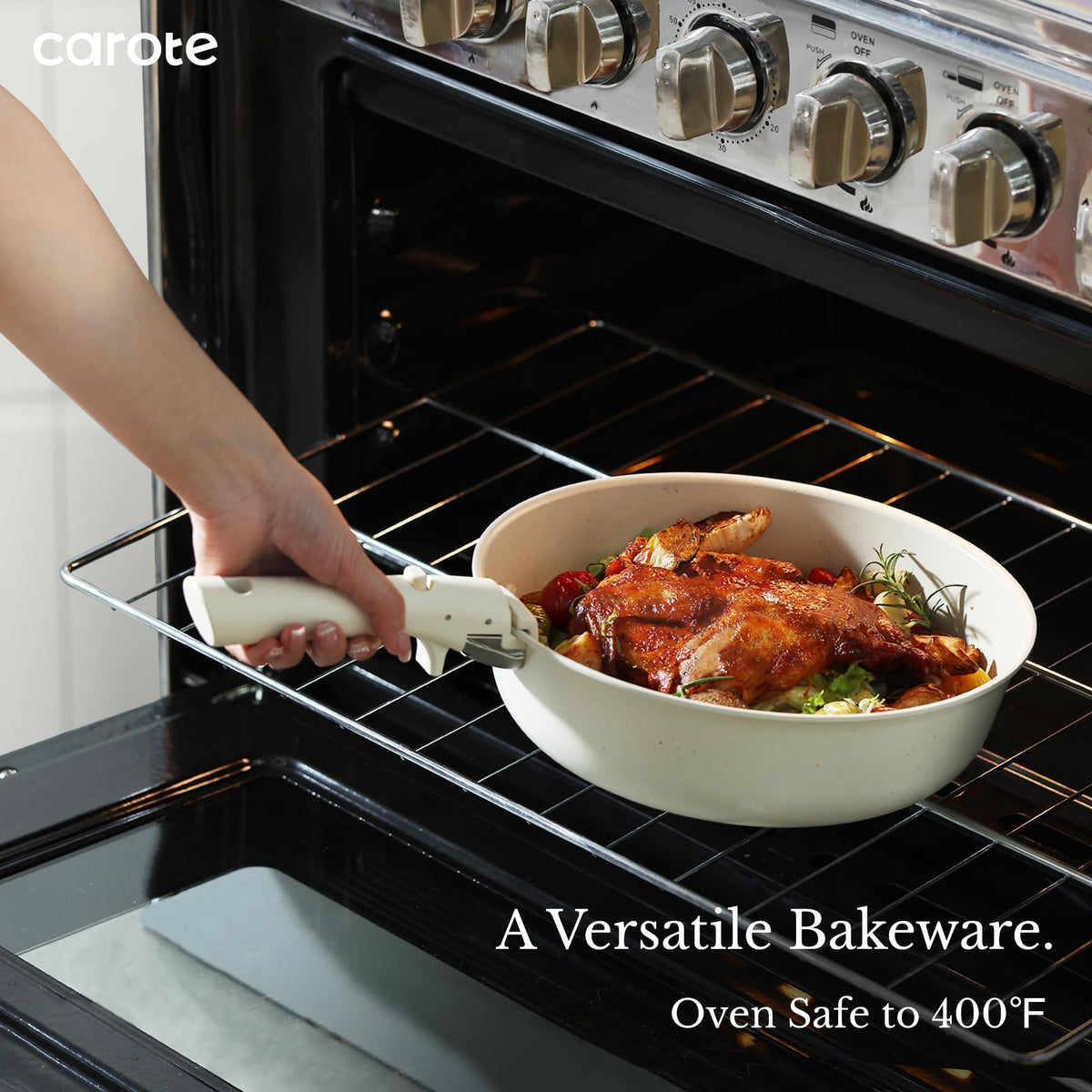 Carote removable-handle cookware enables seamless transfer to oven or table.