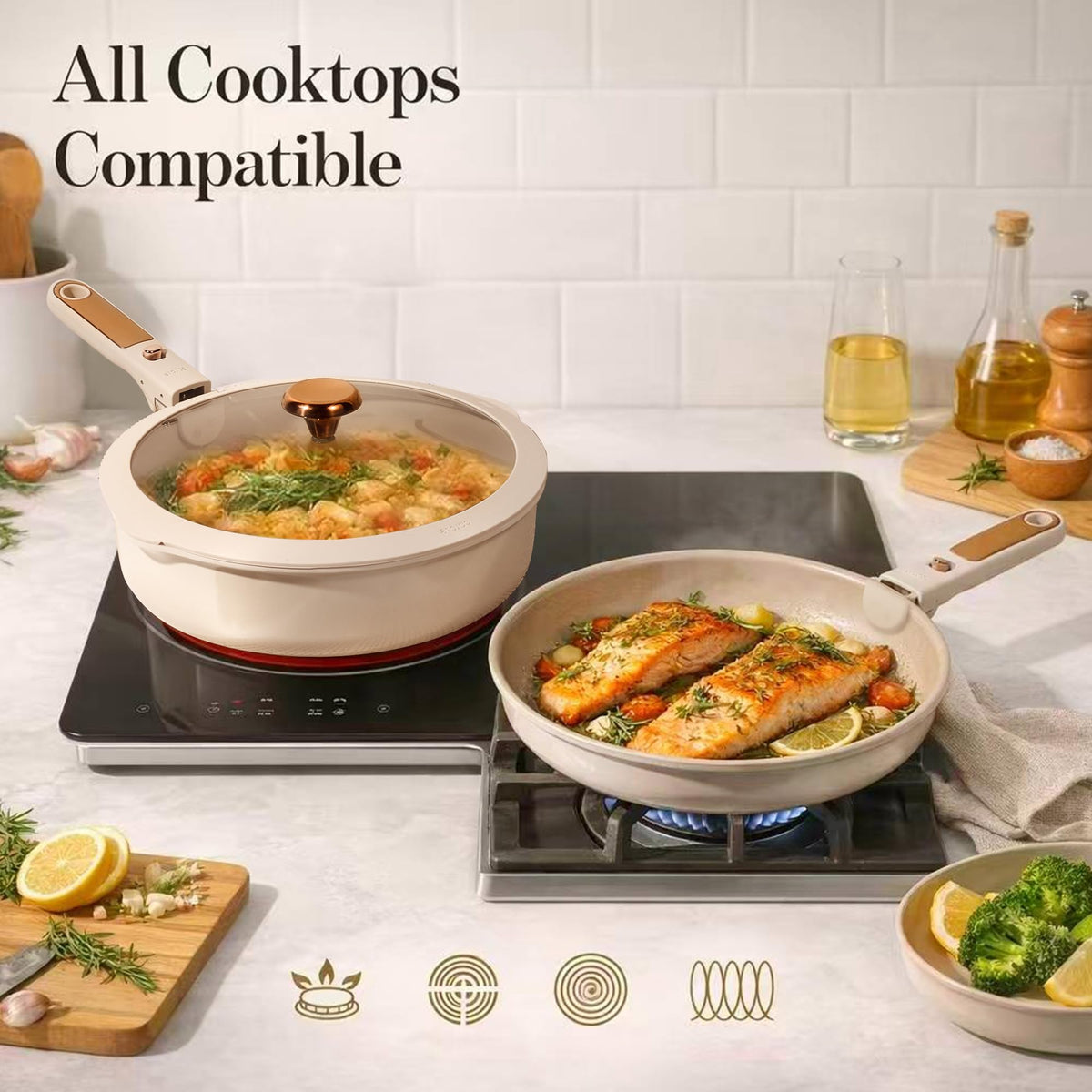 CAROTE removable handles enable compact stacking and oven-to-table versatility.