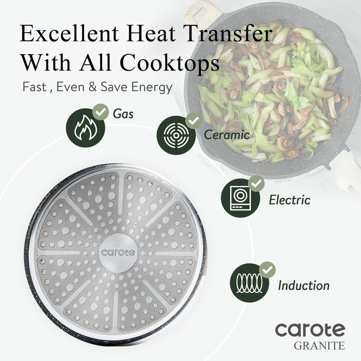 CAROTE rivetless interior makes cleaning quick and simple.