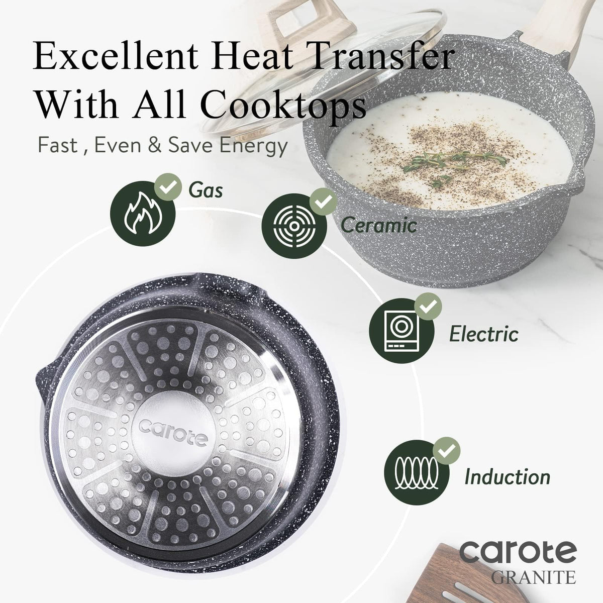 CAROTE reinforced die-cast aluminum delivers durable, lightweight cookware