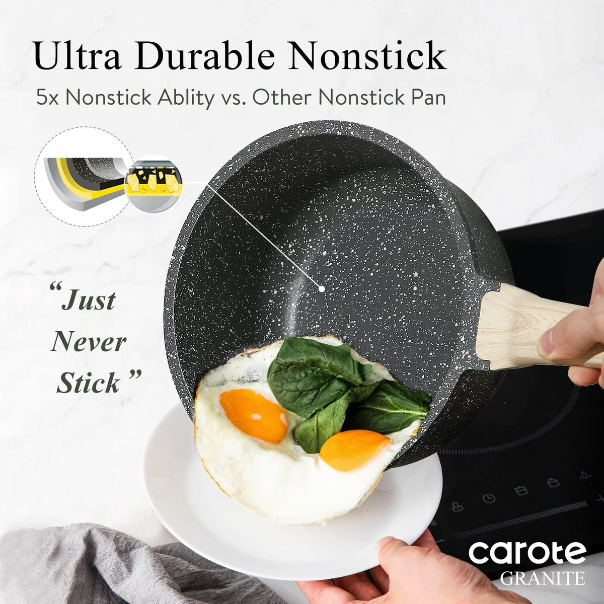 CAROTE nonstick interior makes cleanup quick and easy