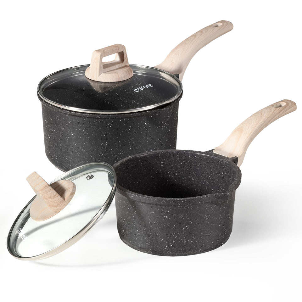 CAROTE sauce pan set with lids ensures even heating on the stove
