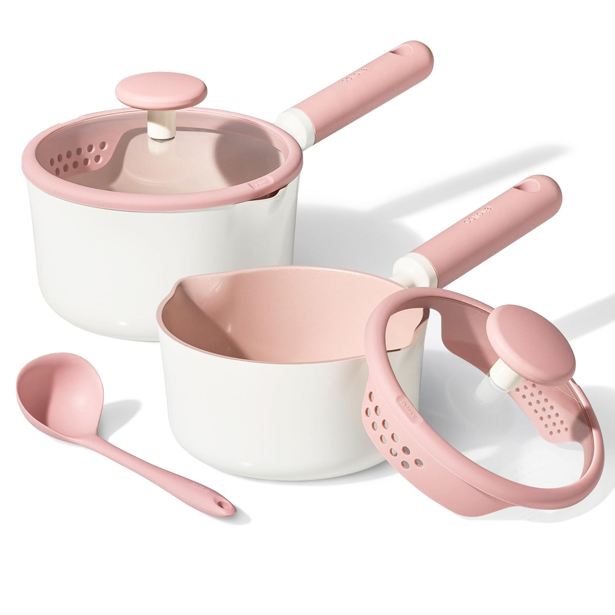 CAROTE saucepans 2.5qt and 3.0qt with lid and ladle, ready for everyday cooking.
