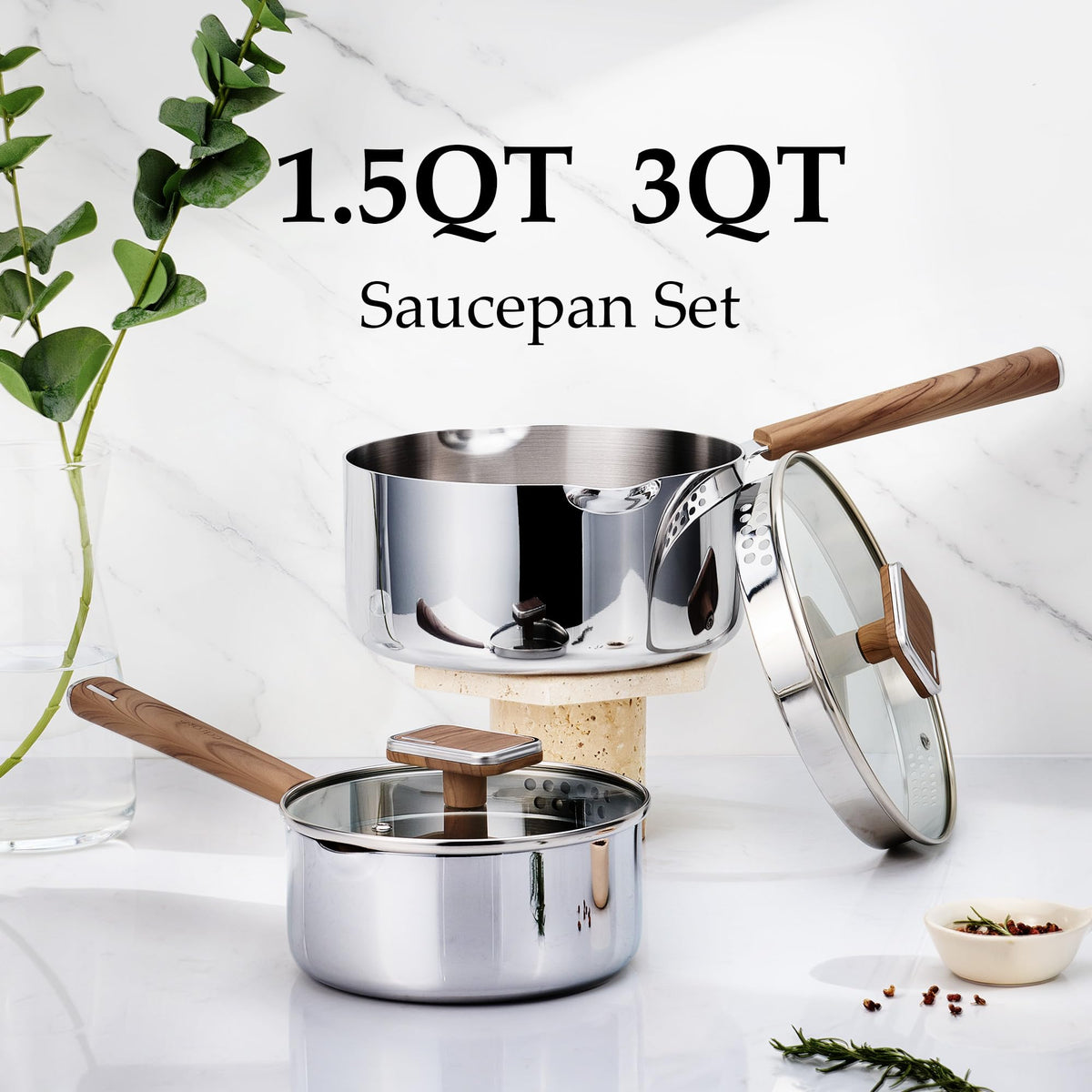 CAROTE 3qt saucepan with glass lid to monitor simmering without lifting.
