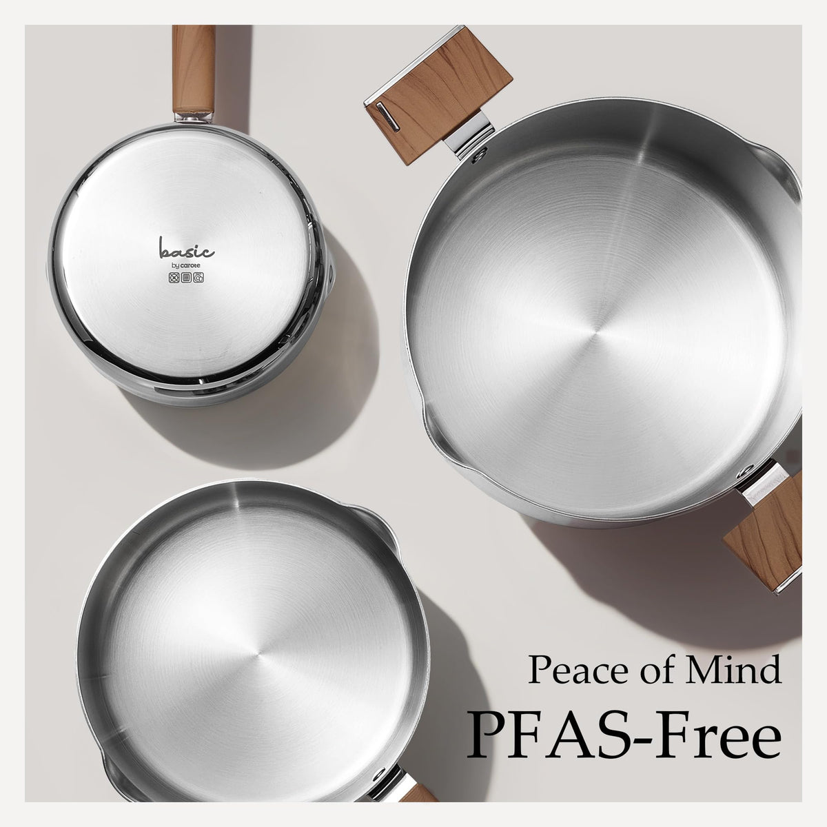 CAROTE stainless steel saucepan with glass lid supports steady heat management.