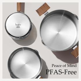CAROTE stainless steel saucepan with glass lid supports steady heat management.