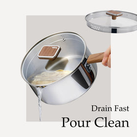 CAROTE easy-pour-rim saucepan minimizes drips for smooth pouring.